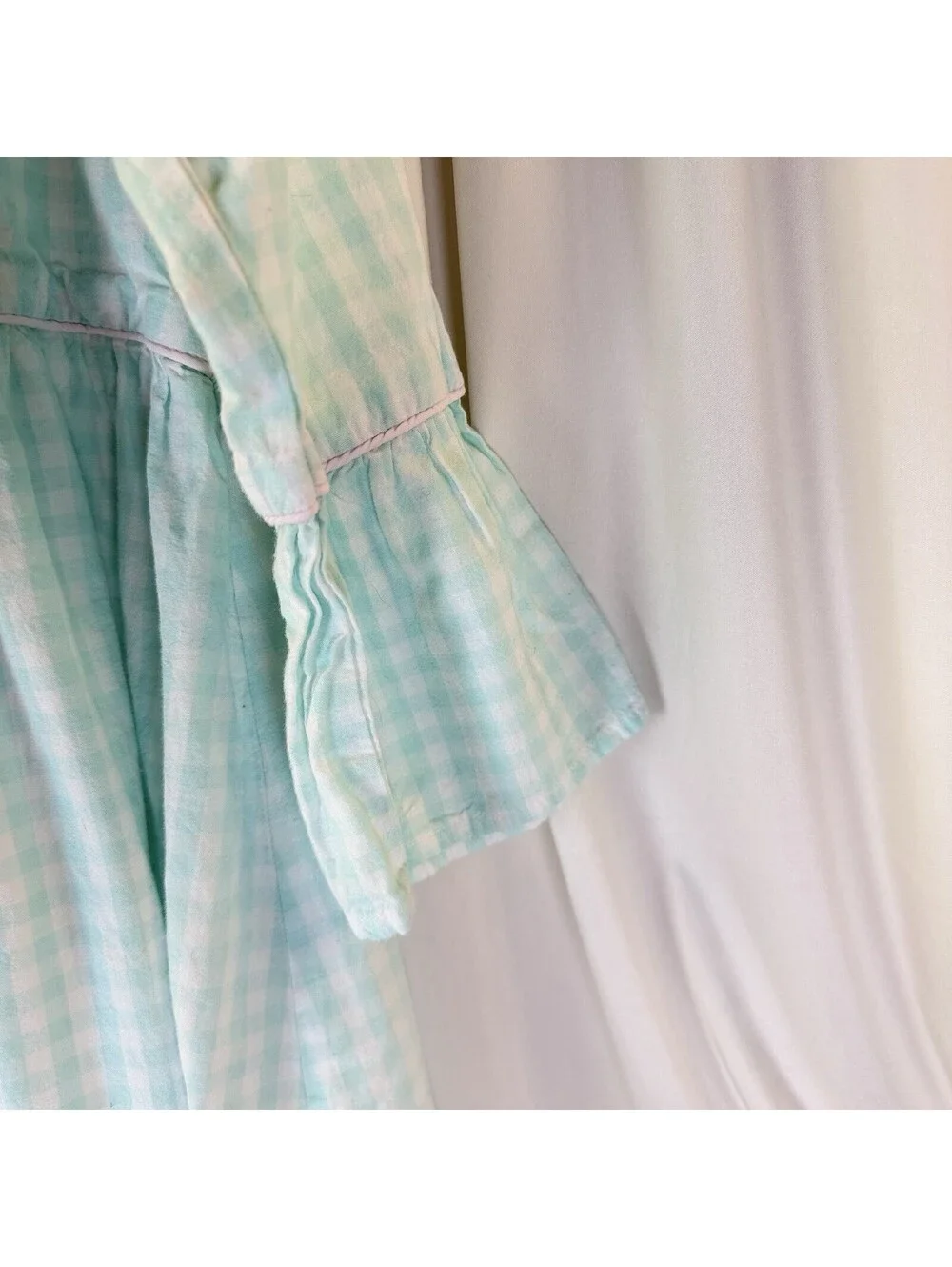 Rufflebutts Mint Green Gingham Check Long Sleeve Lined Dress Pink Accents Sz 8